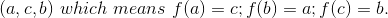 (a, c,b) which means f(a) = c; f(0) = a; f(c) = b.