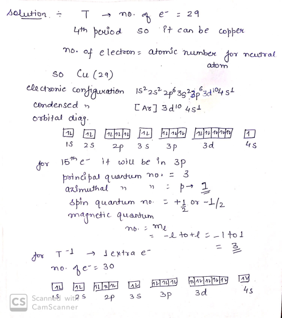 no = 29 of e- solution ; T 4th period it can be copper no. of electron - Atomic number for neutral SO atom SO Cu (29) electro