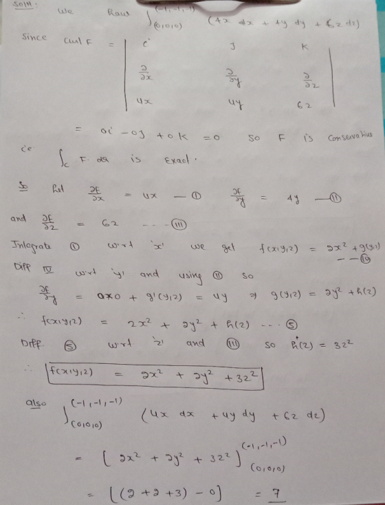SOIN We haw C61010) (4x ax + ty dy +42d2) Since culo J K mlade %% old ux 62 oi -03 tok so is Conservative F da is Exad. het D