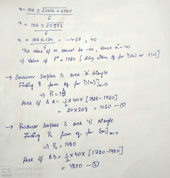 = 106 + 111236 +6720 6 X = 106 = 17956 6 106 2 134 -46.7 40 6 The value of n cannot be -ve, Value of > Hence = 40 P* = 1720 [