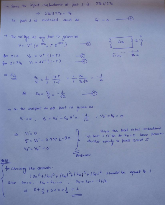 te potJ is matched ond 21y ·乙 t> So the out peiton alt port is groen as N2. Sin the lotel inpat impedane NOTE