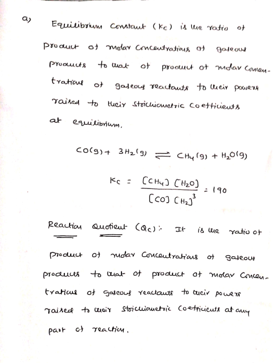 Equilibrium constant (Kc) is wie Yotro of product of molar concentrating of Jojo out products to that of product of molar Con