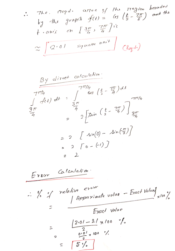 regde The. area of the region vion bounded and the by the tronis graph f(t) = 6s (5-7) on 77s 12.01 (Rogado) Squane By divee