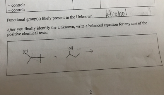 +control: control: Alcohol Functional group(s) likely present in the Unknown After you finally identify the Unknown, write a
