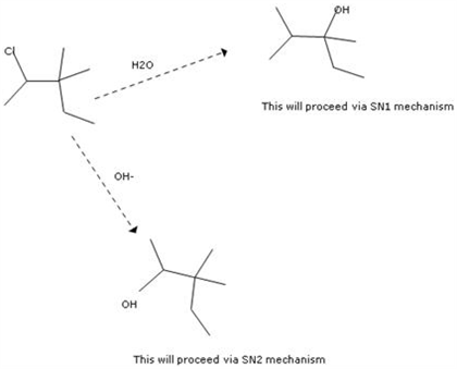 H20 This will proceed via SN1 mechanism OH- OH This will proceed via SN2 mechanism