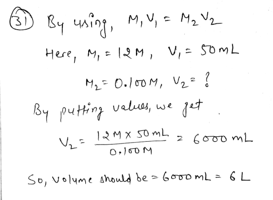 6) Bч чагог, м, у, г ч, , - Here, M, = 12M, V=50mL M2 = 0.100M, Vaz ? By putting values, we get . z 6ooo me E RMX som 0.100M