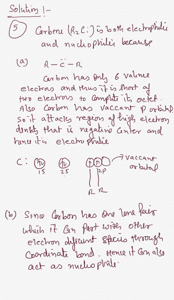Soluting Carbenu lh C:o oh elecnphulu and nudhophli becanse 5 R-C-R Car bom has gnl 6 vaume elechras and trus i Short fuo ele