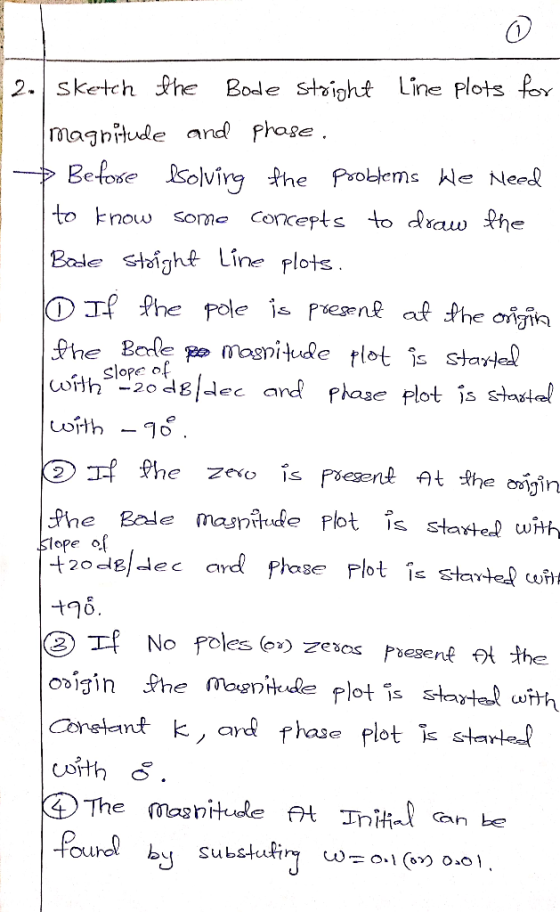 Slope of 2. sketch the Bode stright line plots for magnitude and phase. * Before Isolving the problems We Need to know some c