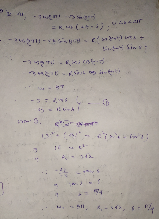 Let OLS La1T ک) bi - 36360) -vg Sincent) = R us (wot-s); 3436TH -ro Sin pot) - R { wo wot) (35+ Sin (wat) Sinsy - 3 3 2 T) -