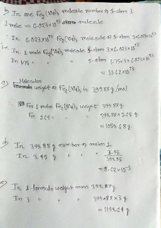 atoon 3 In one fea (509), molecule number of Imole = 6.023x1023 stores molecule. le. In In 6.023x16 ? Fe (809) molecule of 3