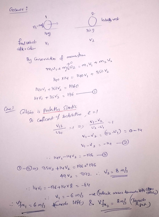 Answer: In = 6 ml touards left) & Ve = 8 m/s (Tourses, fonal valuab Initially rest o U = U/ 350g 1409 V2 V alker Collin By Co