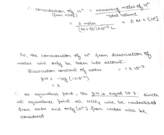 concentration of tt - remaining me aining moles of the Helou) Total volume o moles aomart Csom 50 ) X20-31 (50+50X1003 So, th
