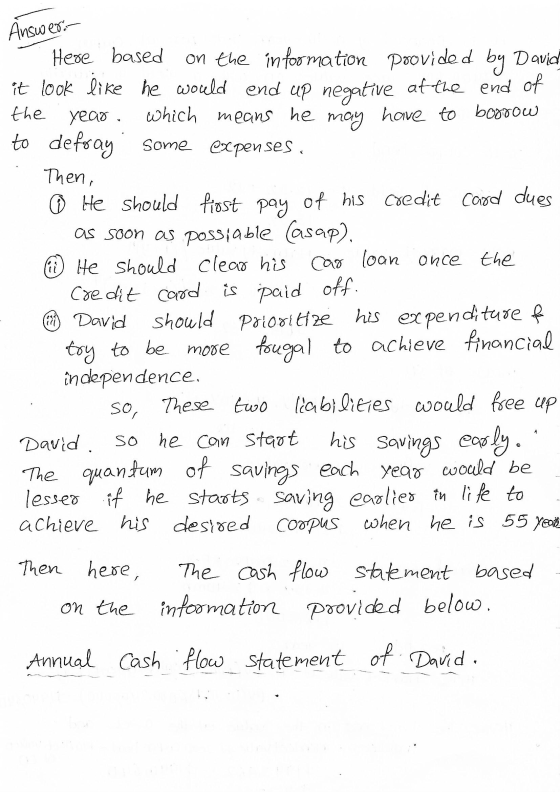 Answer:- Here based on the information provided by David it look like he would end up negative at the end of the year. which