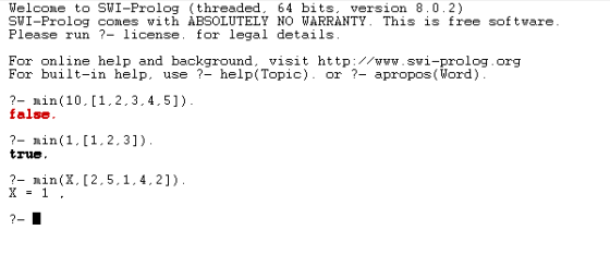 Welcome to SWI-Prolog (threaded, 64 bits, version 8.0.2) SWI-Prolog comes with ABSOLUTELY NO WARRANTY. This is free software.