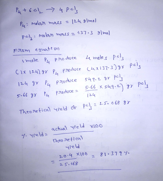 P6 4 Pe P mala mass F124 31mol Pel, Mola mass z 137.3 lmel From equatt um A mole P, Pso duce 4moles Pel Cix 1242 9 P, Poduce