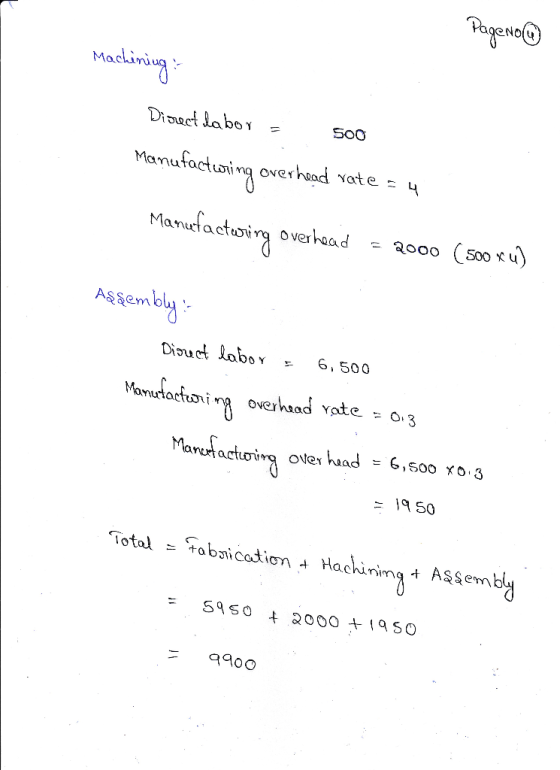 PageNow Machining Discect labor = 500 Manufactwring overhead rate : 4 Manufacturing overhead = 2000 (500 x U) Assembly Diouct