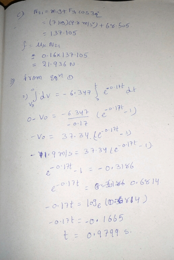 COS 2 = 137.105 oI6x137 105 21,936 N ott o.l7 -0 3186 1665 t = 0,9711 s.