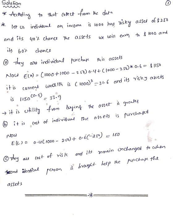 Solu Hon Accding to that Colec -from c data let u irdividual an income is lo00 hay ky asset of $250 and its yochance The asse