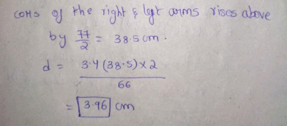 COMS of the right & legt arms rises above 77 38.5om. by d = 3.4 (38.5x2 66 -13.96cm