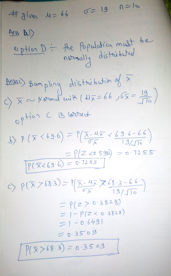 aiven 66 19 bption D the Population mist be ldistbud mpin distribution XMormd wiK U66 6= 1 To C ilorut option P (x69-6) -66 1