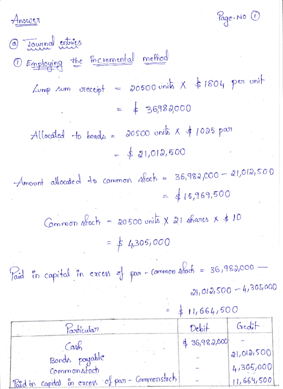 Answer Page.no o @ Jouined certies Employing the incremental method Lump sum receipt = 20500 units x $1804 per unit = $ 36982