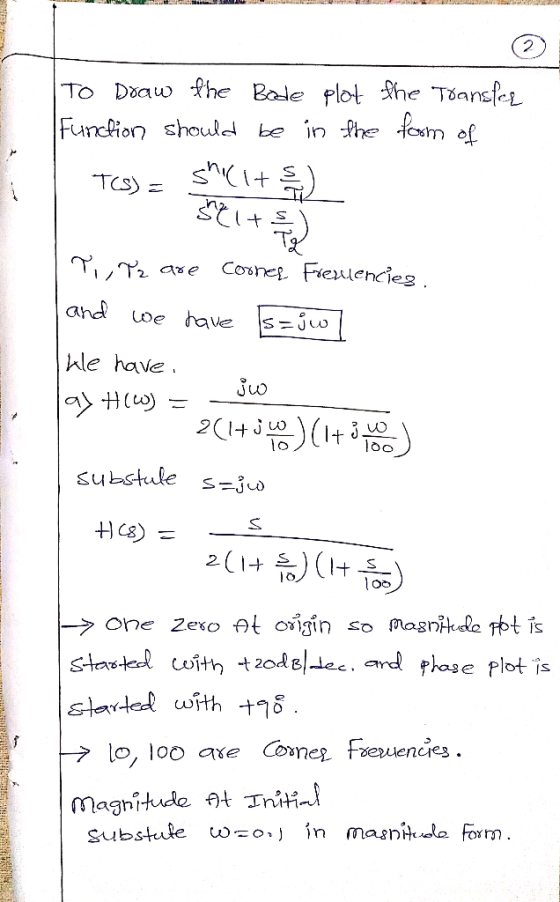 31 . To Draw the Bode plot Function should be in the TES) = sh(it ) the Transfer form of Melts Ti, Tz are corner Freulencies.