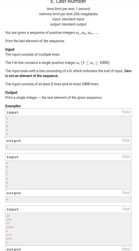 E. Last Number time limit per test: 1 second memory limit per test: 256 megabytes input standard input output standard output