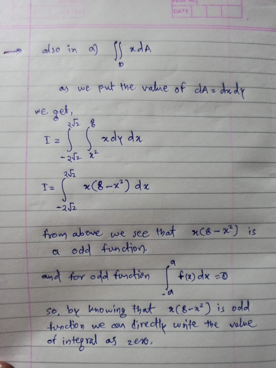 also in a sada as we put the value of dA z dedy we get, 352 Iz ( x (8 - x²) dx that a(8 - x²) is from above we see a odd func