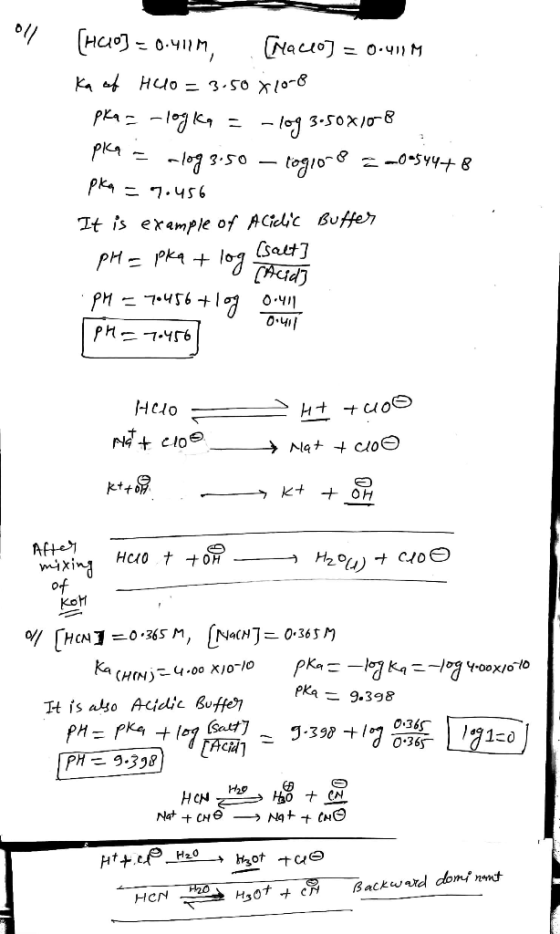 (нс - очти, Caco = O.4 M Huo = 3.50 Xl0- KA prA 0 3-50x/o- lstogio Tt is example of ACielc Bufer saut ल pM 0-411 Helo NClo k
