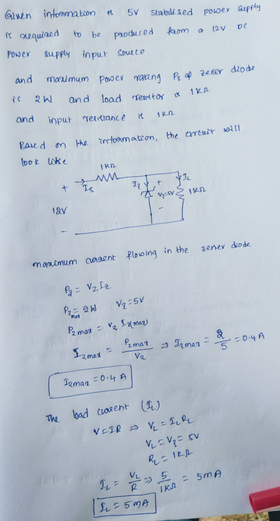 power supply 12v DC Given intormation 5V Stabilised is ou quired be produced from Power supply input source to and maximum po