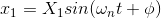 x_{1}=X_{1}sin(\omega _{n}t+\phi )