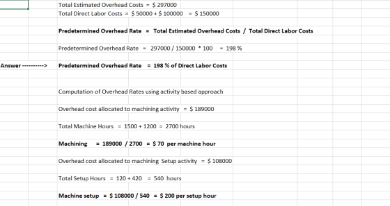 Total Estimated Overhead Costs = $ 297000 Total Direct Labor Costs = $ 50000 + $ 100000 $ 150000 Predetermined Overhead Rate