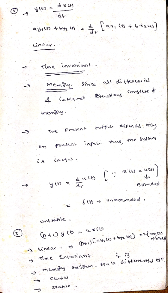 gets = dxu ay ist. Abys us = 4 2 linear [ar, cts + 6d243} linear. Time invariant.. Memory since & integral all differentia fu