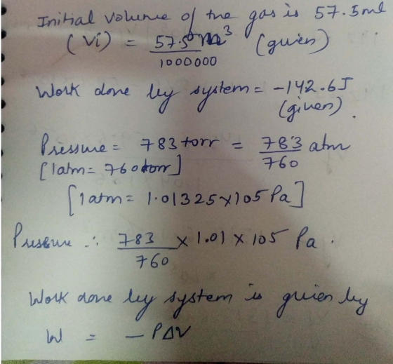 57.5md Inital valune ol the (VA 5 53 Cguin 1000000 Wak dlane ly Ayatem-1y2.6J Giver Presme 782 +orr [latm- 6040r 1am= 1-01325