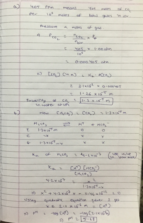 a 400 per ppm 100 meons moles of Yos total moles gases of co in av. Pressure a moles of gas. yos lo x 1.00 atm 0.000 You atm.