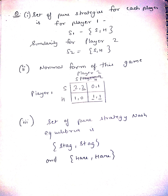 o. (i) set of for player, siH3 (i) set for each player of pure strategies si {S,H3 Sundarity for player 2 1 S2 = {5,H 3 (1) N