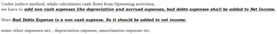 Under indirct method, while calculation cash flows from Operating activities, we have to add non cash expenses like depreciat