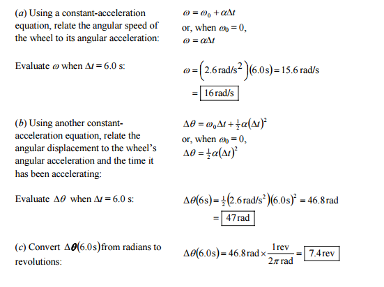 (a) Using a constant-acceleration equation, relate the angular speed of or, when o the wheel to its angular acceleration: 0,