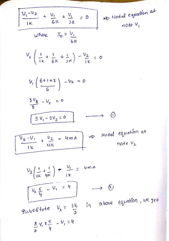 → Nodal equation at node v IK 1と 0 → Nodal equation 11u ode 2 u怡.qe,-노: 4m ^ K 41 l k f -V