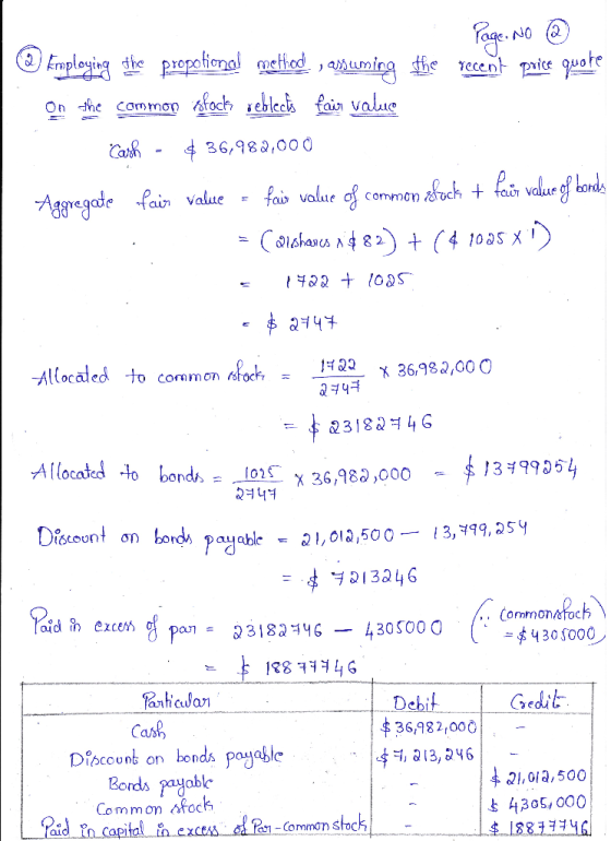 1 Page No @ Employing the propolional method, assuming the recent price quote On the common stock reblech fair value Cash - $