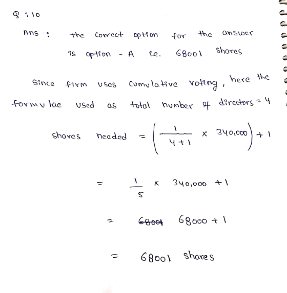 Q :10 Ans : the correct option for the 68001 answer shares is option - A pc. Since formulae form uses used as cumulative voti