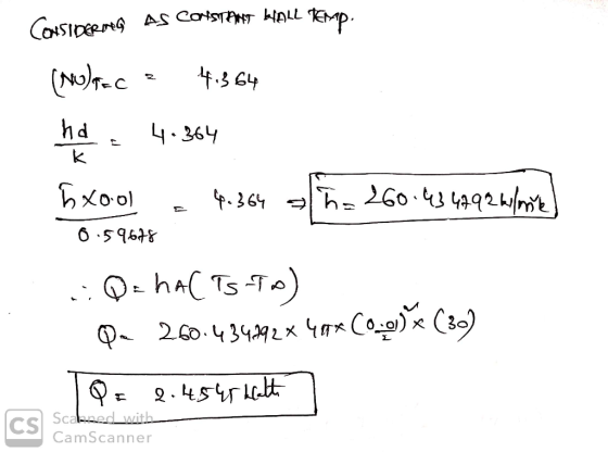 Consideratg As CortSTANT KIALL TEMP. (NU) Tac? 4.364 hd. 4.364 Txool 9.364 h. 260.434992 Wore) 0.59678 .:Q=hACTS-To) Q- 260.4