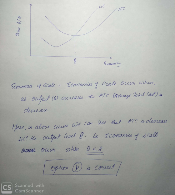 MC ATC Price $/Q 8 Quantity Economics of Scale :- Economies g Scale occur when, output (a) increases, the ATC (Average Total