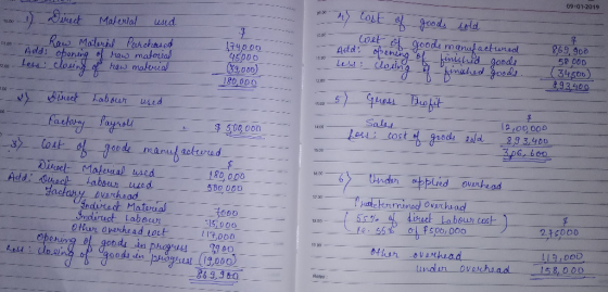09-01-2019 17 Direct Material used - -- tron - Raw Material Parchased Add: opening of raw matorial - Less: closing of raw mat