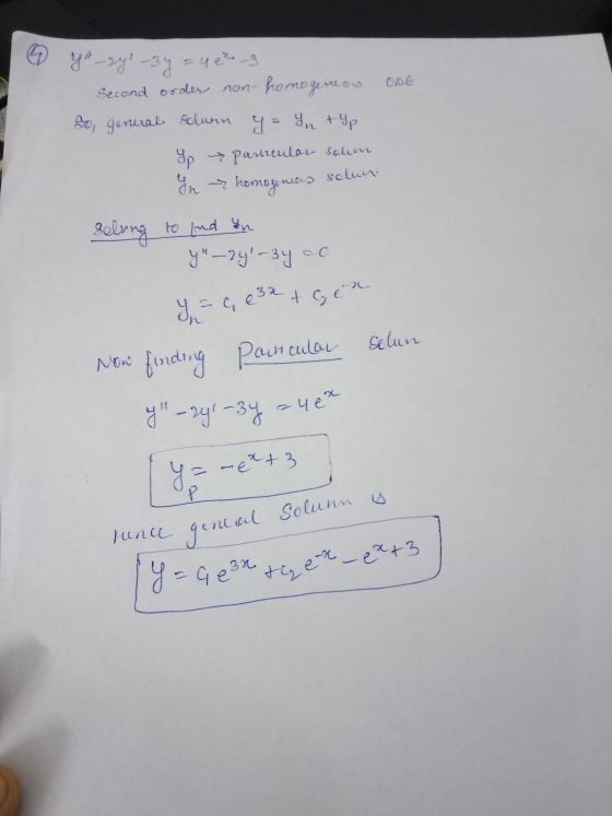 ODE Чw meas solun. Inc esaten 6 ye_zyl-3y = yetu Second order non-homogeneos So, generale sclurn y = y + yp Ip particular sol