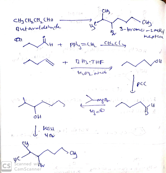 CHE CH, CH, CHO the Clty an un . at Butaraldehyde • 3-bromo-2methy S neptune al H+ pply=ch chilly V0H + DHA THE then Nedo ecc