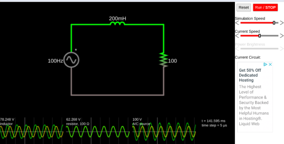 Reset Run / STOP 200mH Simulation Speed Current Speed 0 Power Brightness Current Circuit: 100Hz 100 Get 50% Off Dedicated Hos