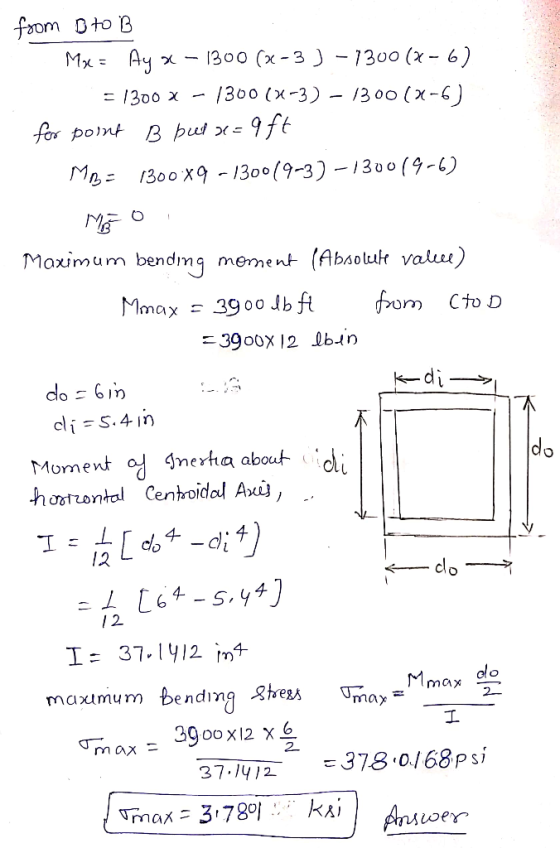 from B to B Mge = Ay x – 1300 (2-3) -7300 (x - 6) =1300 X - 1300 (2-3) - 1300(3-6) for point B but x=qft MB = 1300x9-130019-3