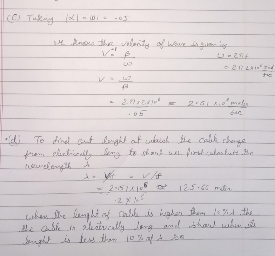 C Taking 1x1 = 18) 2 405 We know the velocity of wave is given by 3 е 2T + = 21 2x100 rad sec vzw 229182X100 = 2.51x100 meter