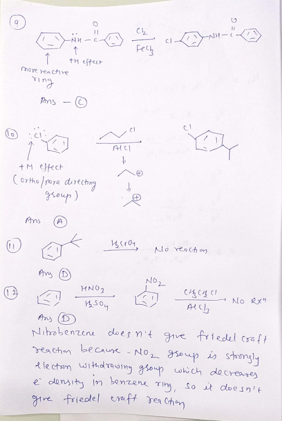 Ch Feck tH effect more rea ctve Ting Phms AICI +M etect Cortho /ara direchng oup) A croy No reschn NO HNO2 No Rx AC Nibebenze